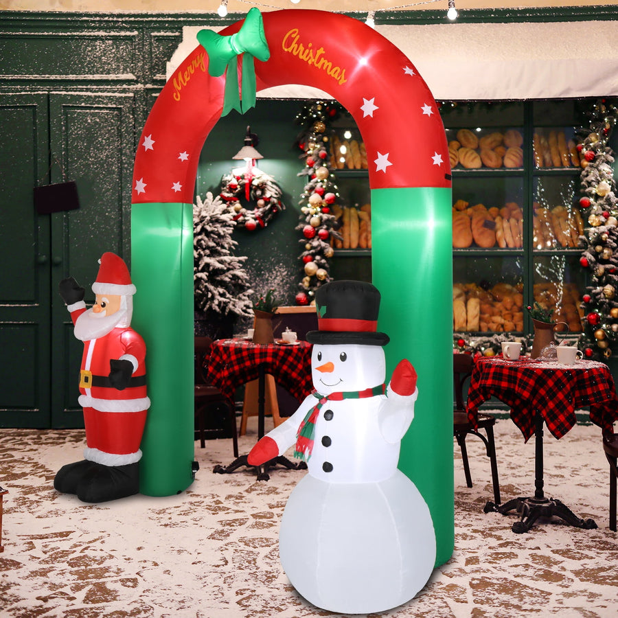 Lighted Christmas Decoration for Outdoor, Seizeen Inflatable Santa & Snowman Arch with 7 Lights, Quick Assembly Patio Yard Party Pre-lit Xmas Decoration, 8FT Tall