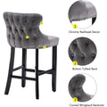 Seizeen Counter Height Bar Stools, Set of 2, Wing-back Velvet Dining Chairs with Soft Cushion, Solid Wood Legs, Button Tufted Decoration and Chrome Nailhead Trim, Gray