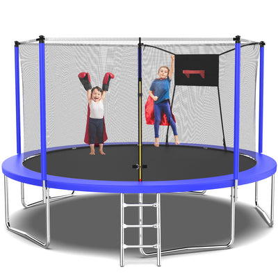 Seizeen 14FT Trampoline for Kids, Heavy-Duty Trampoline with Hoop, Outdoor Trampoline w/Enclosure Net, 5-W Support for Max 1320LBS