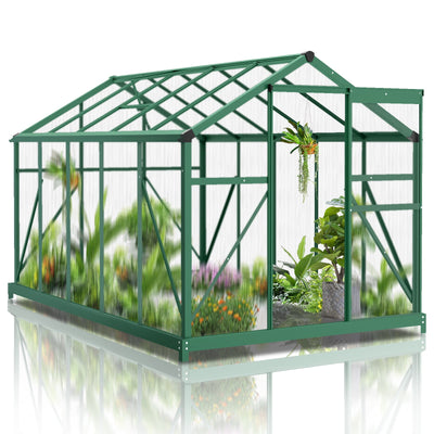 Seizeen 6 x 10FT Greenhouse, Polycarbonate Walk in Green house for Outdoors, Aluminum Farm Mini Greenhouse Kit for Plants Flowers Backyard Garden Lawn