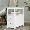 Side Tables for Living Room, Narrow End Table with Charging Station Sofa Side, White Nightstand with Drawers