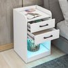 Nightstand for Bedroom, Black End Table w/2 Drawers & Storage Cabinet, Wireless Charging Station and 16-color LED Lights