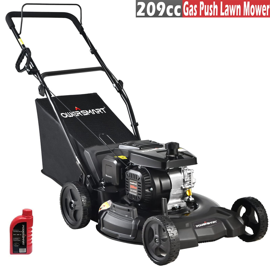 Seizeen Gas Lawn Mower, 209CC 4-Stroke Cordless Mower with Air Cooling System, Push Lawn Mower with Rear Bag, 21¡¯¡¯ Deck, Adjustable Cutting Height, Contain Motor Oil, Black