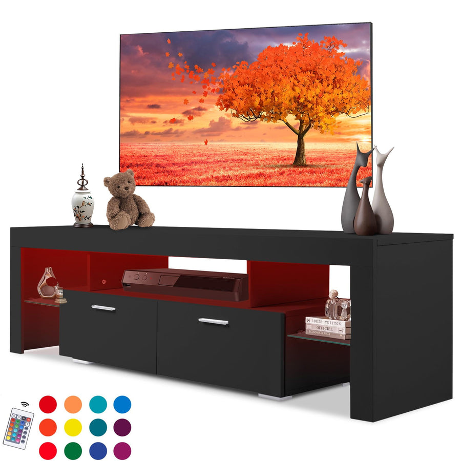 TV Stand for 75 Inch, TV Console Cabinet Table W/16-Color LED Lights, Modern Entertainment Center for TV 30-70 Inch, Black TV Table with Large Storage and Drawer