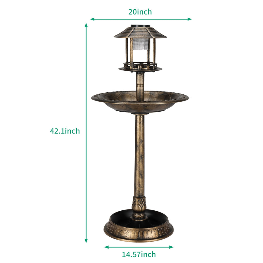 Bird Bath with Bird Feeder, Seizeen Outdoor Bird Baths with Solar Light & Base Planter, Round Birdbaths as Garden Decor, 42''H, Bronze
