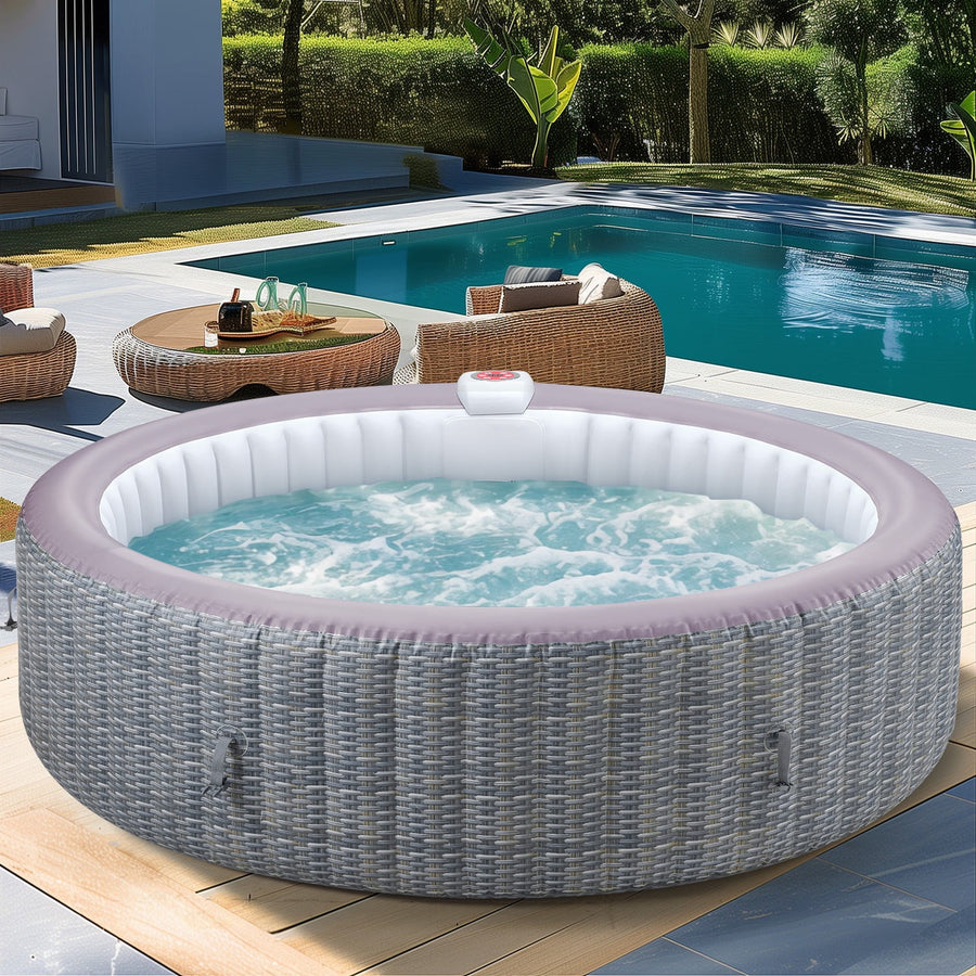 82'' Inflatable Hot Tub, Portable Hot Tub for Home Spa, Outdoor Round Hot Tub W/130pcs Jets, 6 Person Inflatable Pool with Heating & Filters