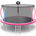 Trampoline Outdoor, 14FT Kids Trampoline with Enclosure Net and Ladder, Upgrade All-Weather Round Trampoline Curved Design with 5 Heavy-Duty Steel Legs