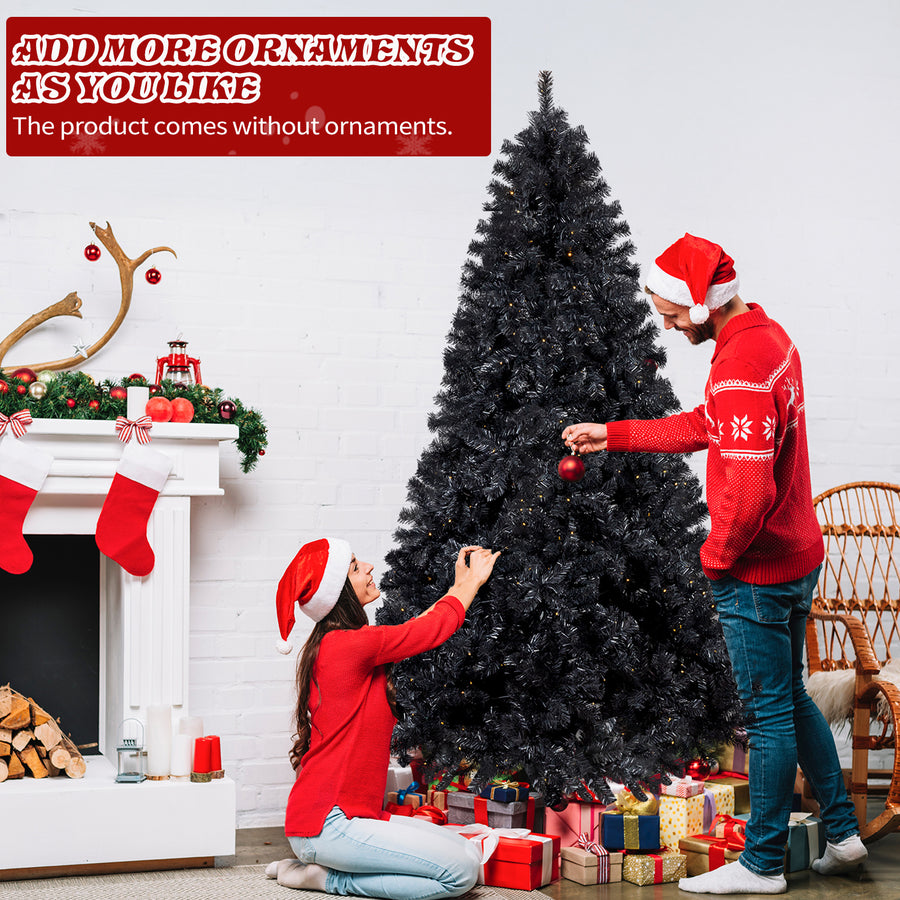 7.5 FT Pre-Lit Black Artificial Christmas Tree with 1350 Branch Tips, 400 LED Lights, Remote Control & 11 Lighting Modes, Hinged Pine Tree for Holiday Home Office Party Decoration