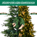7.5FT Christmas Tree with Lights, Artificial Tree w/Full 950 Branch Tips, Hinged Xmas Tree with Gold Ornaments, Tree Skirt, 400 Warm White Lights with Remote, Easy Setup, Fire-Resistant
