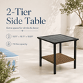 3 Pcs Patio Furniture Set Clearance, Outdoor Chair Set of 2 with 2-Tier Table, Front Porch Rattan Wicker Bistro Set Cushioned, Heavy-duty Steel 360°Swivel  Balcony Conversation Set