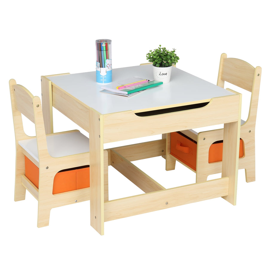 Kids Table and Chair Set, 3 in 1 Activity Table with Storage for Toddler Boys & Girls, Detachable Tabletop for Drawing Art Craft Reading , Wood Playroom Nursery Table Chair Set with Toy Storage