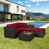 Seizeen Patio Sofa Set, Outdoor Conversation Set, Sectional Cushioned Sofa & 1 Glass Table, All-Weather Rattan Furniture Set, Red