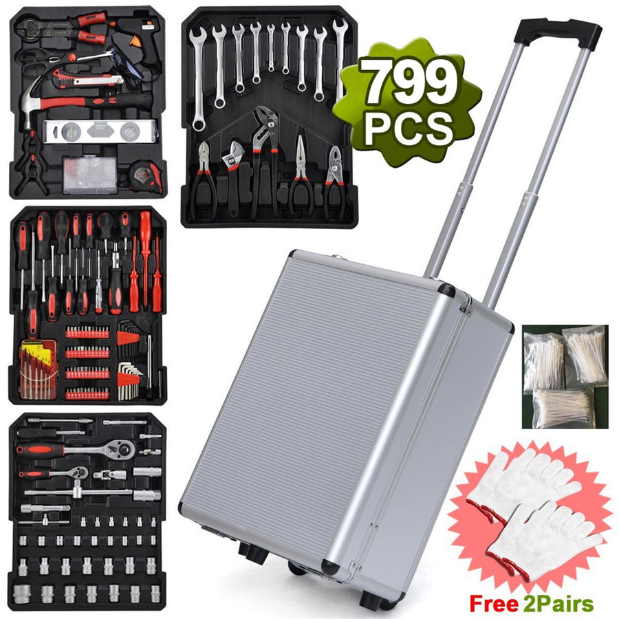 Seizeen 799PCS Tool Set Professional, Mobile Tool box on Wheels with Handle, Mechanics Tool Set W/Hand Tool, Ratchets&Socket Set, Screwdriver Set, 4-layer Tool Case & Tool Kit COMB