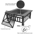 Multifunctional Fire Pit Table, Metal Fire Pit for Outside Stone Pattern, Wood Burning Outdoor Fireplace with Screen Lid/Poker/BBQ Net/Cover/Ice Bowl for Backyard Patio Garden, 32"