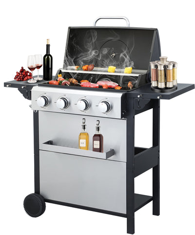 Seizeen 4-Burner Propane Gas Grill, 34,200BTU Outdoor BBQ Grill, Stainless Steel Camping Stove for Patio RV Party, Gifts for Father Man