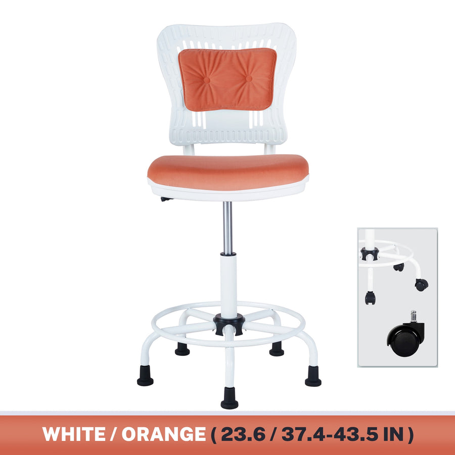 Seizeen Ergonomic Office Chair Adjustable, Orange Small Computer Chair for Adults/Teens/Kids, 3M Soft Fabric Drafting Chair with Lumbar Pillow, Removable Wheels, Foot Support