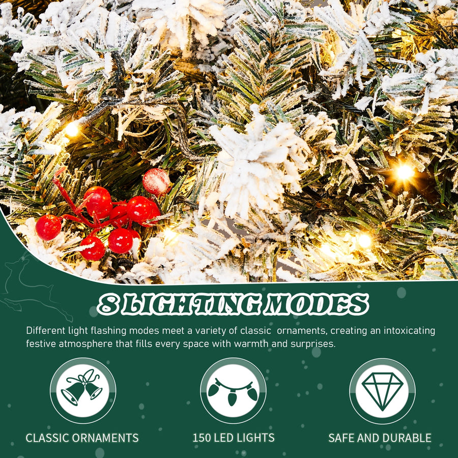 48'' Pre-Lit Artificial Christmas Wreath, Christmas Door Decorations Wreath with 150 LED Warm Lights, Garden Wreath Décor with 450 Branches, Ornament