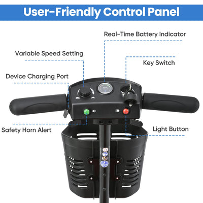 Yardmaster Clearance 4-Wheel Mobility Scooter, 15Miles Foldable Scooter for Seniors and Adults, 12AH Powered Mobile Wheelchair with Removable Battery, Easy Assembly, 330LBS, Blue