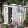 6FT Resin Shed, Outdoor Storage Shed with Floor, Waterproof Outdoor Patio Storage Sloped Roof, Lockable Garden Bike Tool Shed with Window and Vents