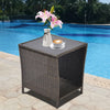 Patio Rattan Table - Seizeen 18'' Compact Size Coffee Table for Outdoor, Glass Top Small End Table with Storage, Brown