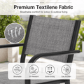 Outdoor Dining Table & Chairs, Patio Dining Sets with 6 Stackable Textilene Armchairs, All-Weather Plastic Furniture Dining Set Steel Frame and Wood Grain Top Table