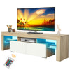 Modern TV Stand, Simple TV Stand for 70 inch TV with 16-Color LED Lights, Colorful Lighted Entertainment Center With Ample Storage, 2 Drawers and 3 Shelves, Rustic Oak & White