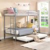 Triple Bunk Bed, Metal Twin Over Twin Bunk Bed Heavy Duty Bed Frame with Hidden Trundle for 3 People, Twin-Over-Twin Size Bed with 2 Side Stairs & Guard Rails for Kids Rooms Guest Rooms, Gray