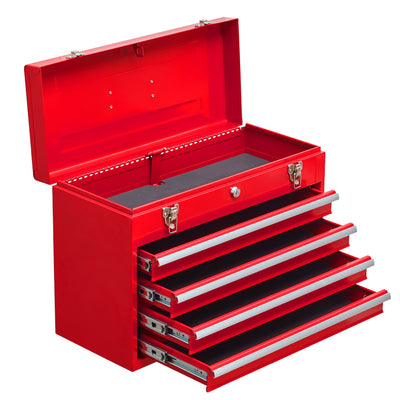 Portable Tool Box Organizer, 20¡¯¡¯ Metal Tool Chest with 4 Drawers & Top Storage, Hardware Storage Box for Garage, DIY Craftsman Mini Tool Box with Lock, Liner, Red