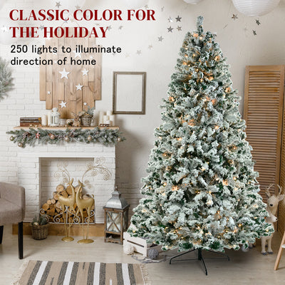 6FT Lighted Artificial Christmas Trees, Seizeen Pre-lit Flocked Xmas Trees, Reusable Artificial Trees with 250 Lights Easy Assembly, Indoor Home Room Shop Holiday Decor, 928 Tips