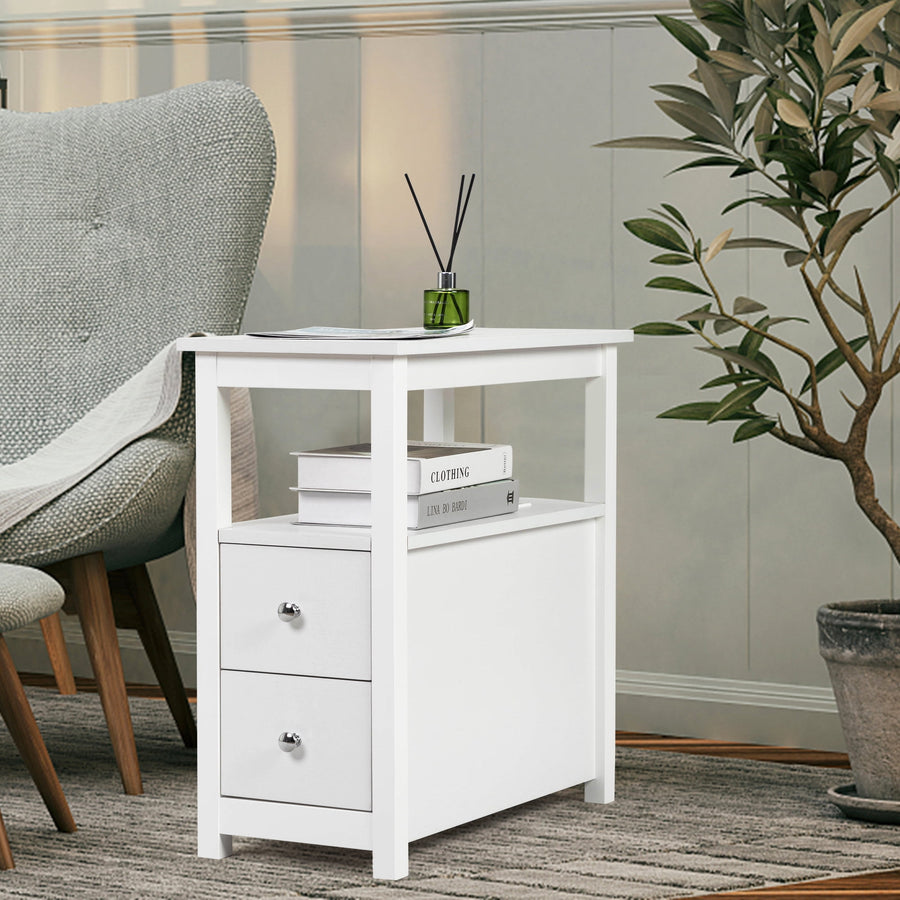 Side Tables for Bedroom, Seizeen Bedside Nightstand with Charging Station & USB Port, White End Table with Drawers