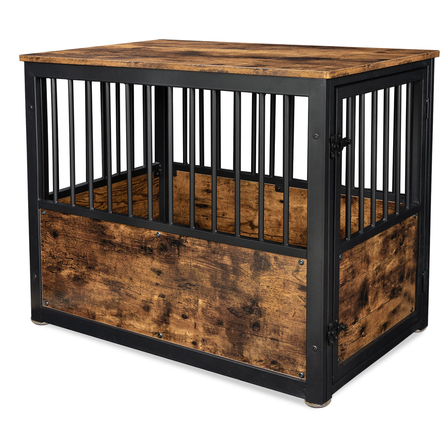 Seizeen Dog Crate Furniture, Dog Kennel for Inside Wood End Table, 35.5"L x 28.8"H Metal Dog Cages w/ Tray, Side Door, Adjustable Feet, Brown Indoor Dog Cages, Medium