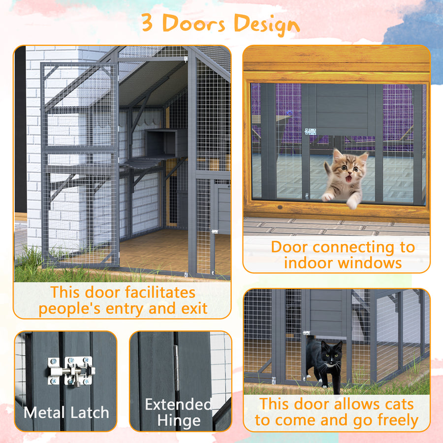 82''L Catio Enclosure for Cars, Seizeen Outdoor Cat House Cat Cage Extra Large Walk-in Enclosure for Kitty Pet w/Waterproof Top, Bridges, Platforms, Rest Boxes