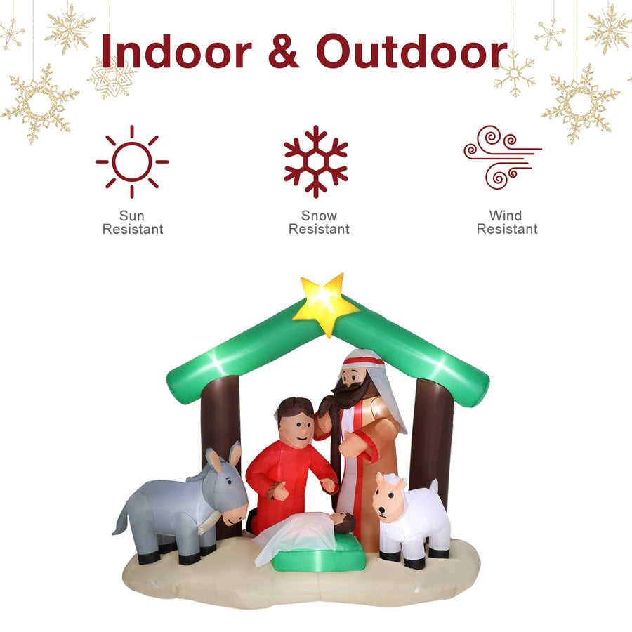 Nativity Inflatable Decoration, Seizeen Outdoor Christmas Decor with 8 Lights, Quick Assembly Pre-lit Xmas Decoration Inflatables for Door Yard Patio Party, 7FT