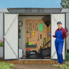 Shed, 6x4ft Metal Shed Outdoor Storage, All-weather Garden Shed W/Floor, Galvanized Steel Tool Storage Shed, Double Lockable Doors, Aluminum Frame, Gloves, 68¡¯¡¯H