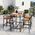 5-Piece Outdoor Patio Bar Table Set with 4 Chairs, Acacia Wood Counter Height Dining Set with Black Iron Frame, Outdoor Bistro Table and Chair Set for Patio, Garden, Balcony, Backyard