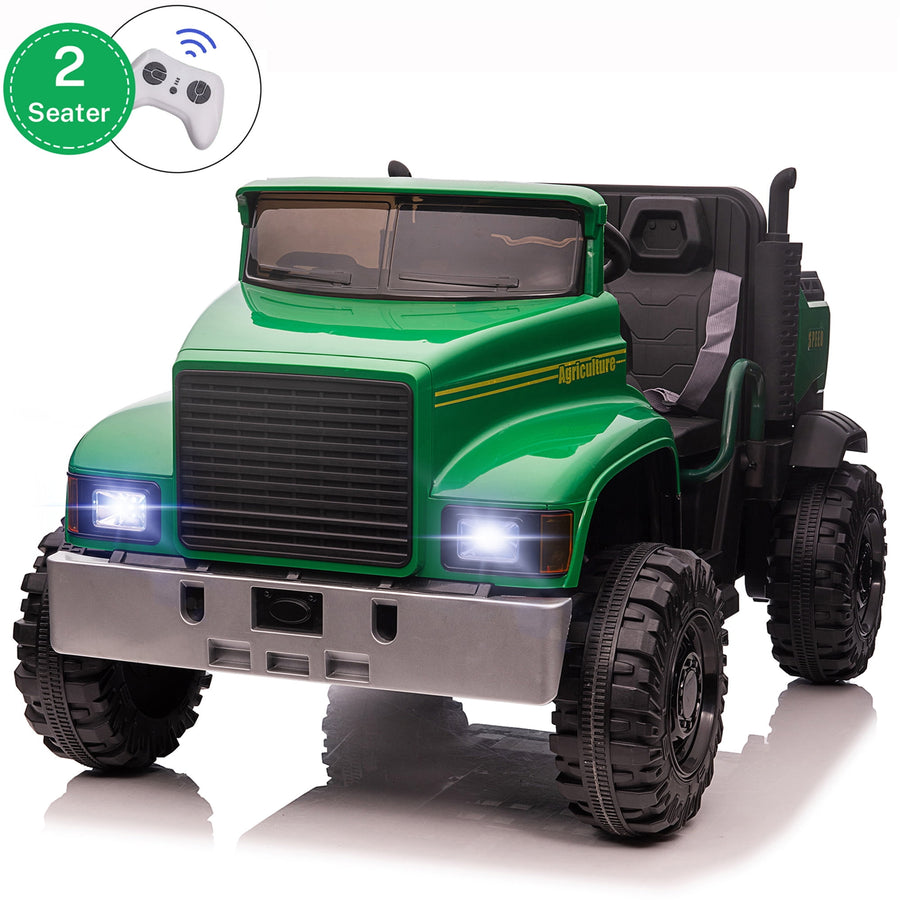 24V Kids Ride On Truck Car 2 Seater with Remote Control, 2* 200W Motors, 9 AH Battery Powered Electric Car with Spring Suspension, 3 Speeds, LED Lights, MP3, USB, for Girl Boy Green