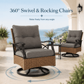 3 Pcs Patio Furniture Set Clearance, Outdoor Chair Set of 2 with 2-Tier Table, Front Porch Rattan Wicker Bistro Set Cushioned, Heavy-duty Steel 360°Swivel  Balcony Conversation Set