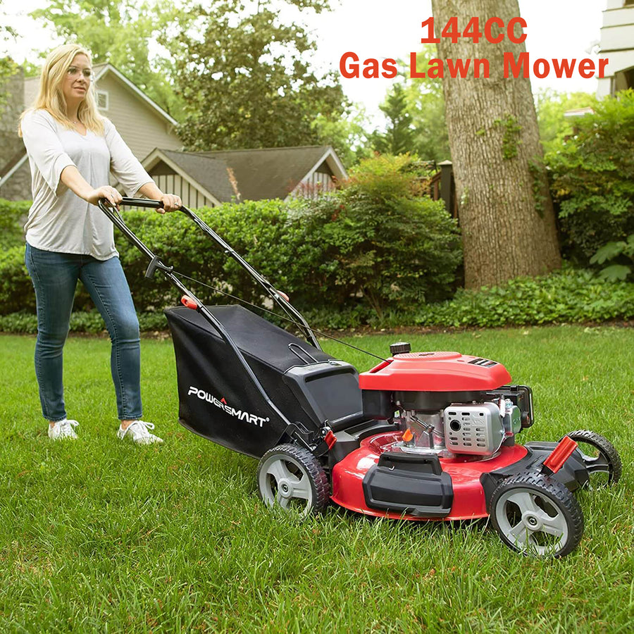 Gas Push Lawn Mower 144CC, Cordless Self Propelled Lawn Mower with 4-Stroke OHV Engine, 21¡¯¡¯ Cutting Deck, 5 Heights Adjustable