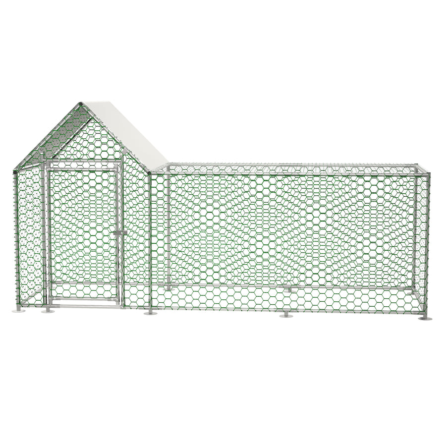 Seizeen 10x3FT Metal Chicken Coop, Chicken Run with Waterproof Cover, Walk-in Poultry Cage Hen House Habitat for Backyard Chickens, Ducks, Rabbits, Silver
