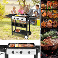 3-Burner Gas Griddle, 23'' Outdoor Propane Griddle Detachable, 30,000BTU Flat Top Griddle W/Side Table, Spice Rack, Patio Camping BBQ Grill Portable on Wheels