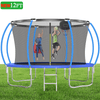 Outdoor Trampoline for Kids, 12FT Upgraded Trampoline Curved Anti-Collision Design, Round Trampoline W/ Enclosure & Hoop, Large Load-bearing for 6-8 Kids