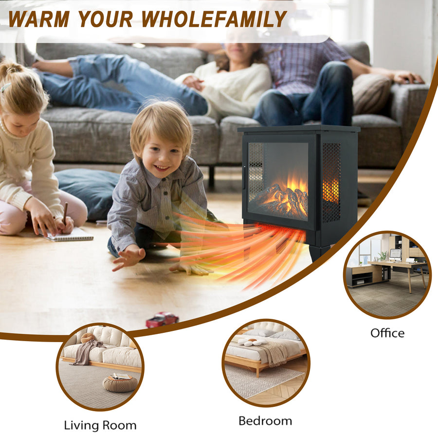 Electric Fireplace Heater for Inside, 1400w Portable Freestanding Stove Heater for Indoor Small Space Use, Space Heater Adjustable Overheat Protection Virtual Flame