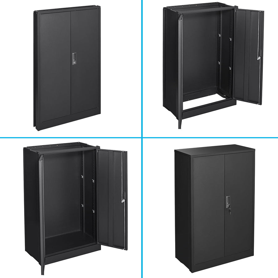 47" Metal Cabinet, Seizeen Garage Storage Cabinet with Adjustable Shelves, Pegboard and Hooks, Wall-Mountable Steel Cabinet for Workshop, Warehouse and Utility Room