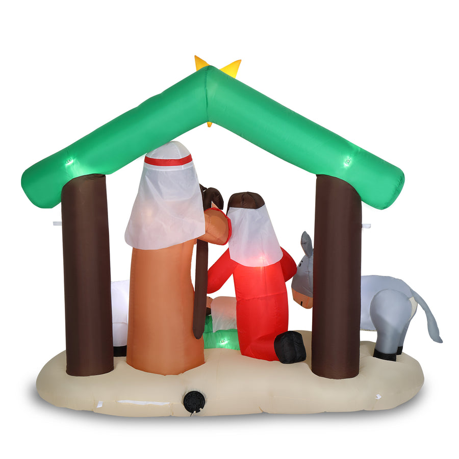 Nativity Inflatable Decoration, Seizeen Outdoor Christmas Decor with 8 Lights, Quick Assembly Pre-lit Xmas Decoration Inflatables for Door Yard Patio Party, 7FT