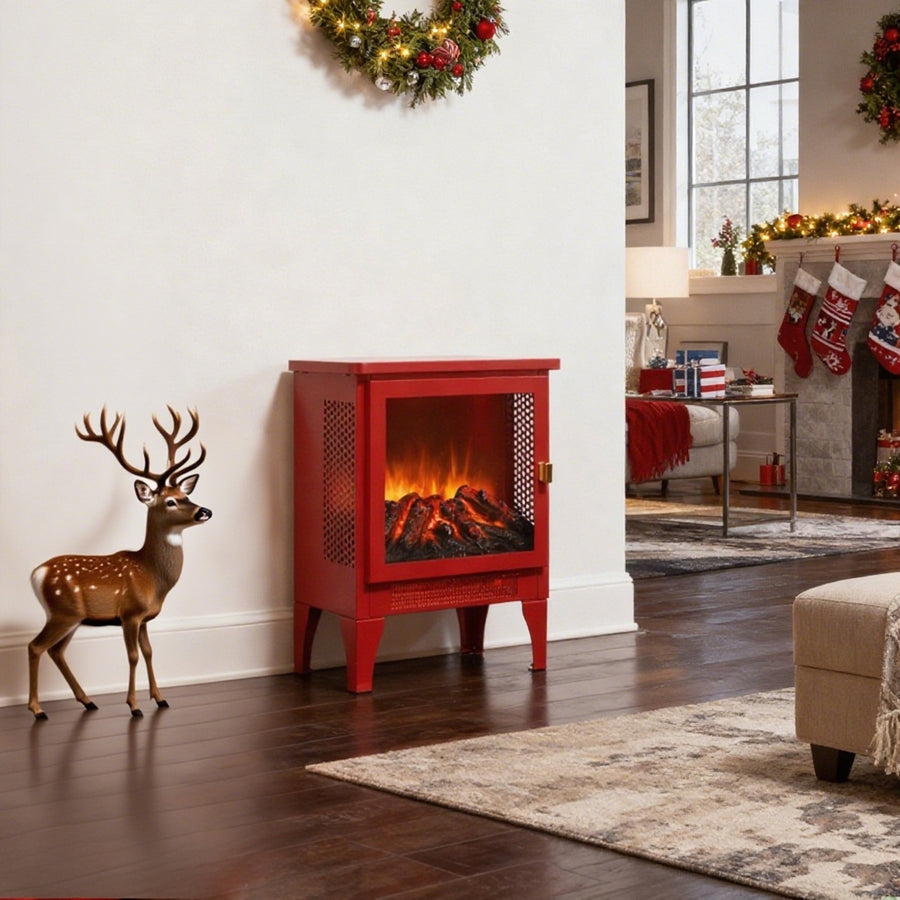 1400W Heater Indoor Use, 18'' Small Fireplace Portable with Two Temperature Settings, Electric Fireplace Stove with Realistic 3D Flame