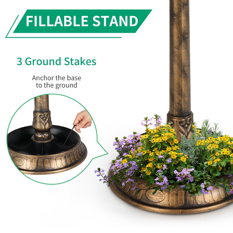 Bird Bath with Bird Feeder, Seizeen Outdoor Bird Baths with Solar Light & Base Planter, Round Birdbaths as Garden Decor, 42''H, Bronze