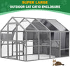 56ft2 Catio Enclosure for Cars, Seizeen Outdoor Cat House Cat Cage Extra Large Walk-in Enclosure for Kitty Pet w/Dark Panel Top, Bridges, Platforms, Rest Rooms, Seating Benches