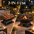 Portable Fire Pit for Outside, Seizeen Wood Burning Fire Pits 19'' Small Size, Square Firepit with Screen Cover, Fire Bowls with Ash Tray, Poker