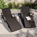 Pool Lounge Chair Set of 2, Outdoor Wicker Rattan Chaise Lounge with Pull-out Side Table, 4-Position Adjustable Backrest Patio Chairs Recliner Lounger, Dark Brown