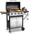 4 Burner Propane Grill for Outside, Seizeen 40,000BTU Smokeless BBQ Portable Grill with Storage & Side Table, Stainless Steel Gas Grill on Wheels